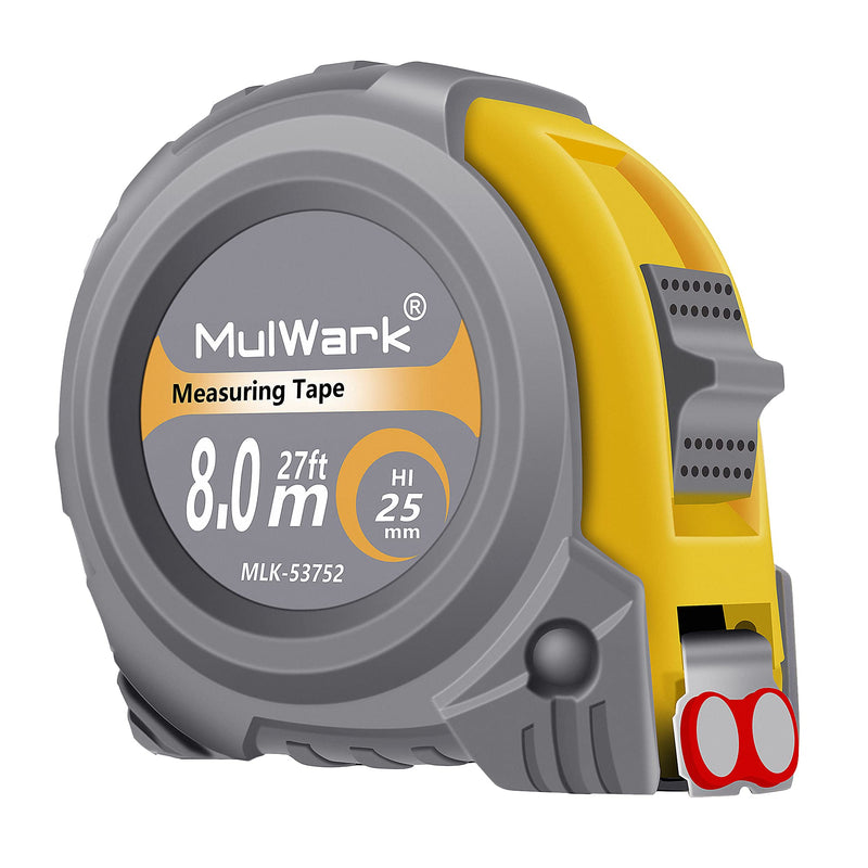 [Australia - AusPower] - MulWark 26ft Measuring Tape Measure by Imperial Inch Metric Scale with Both-Side Metal Blade,Magnetic Tip Hook and Shock Absorbent Case-for Construction,Contractor,Carpenter,Architect,Woodworking 