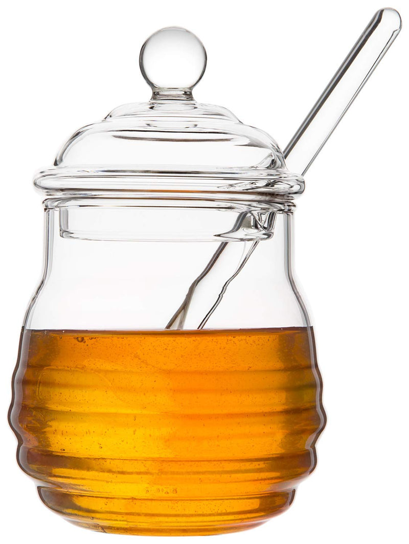 [Australia - AusPower] - Mkono Honey Jar with Dipper and Lid Glass Honey Pot Container Dispenser for Home Kitchen,9 Ounce,Clear 