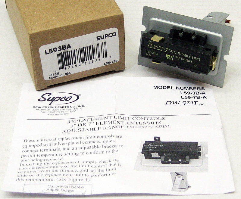 [Australia - AusPower] - SUPCO L59-3B-A Limit Control, 120-250 Degrees F Limit Off Temperature, 3" Length 