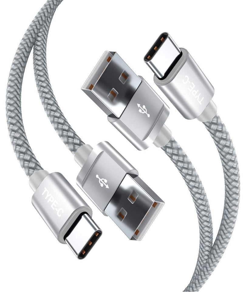 [Australia - AusPower] - USB Type C Charger Cable 6.6FT 2-Pack,Nylon Charging Cord for Samsung Galaxy Fold Note 20 10 9 S9 S10 S10E 10E S20 FE 21 S21 S22 22 Plus Ultra,A51 A52 A53,Tab S7 Lite S8,Google Pixel 6 5 4 3 3a 2 XL Silver 