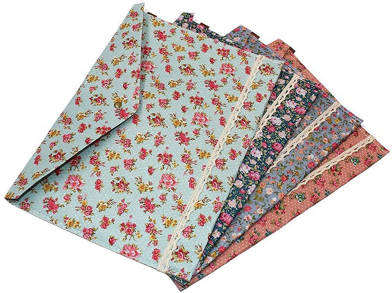 [Australia - AusPower] - Oak-Pine 4 Pcs / 1 Set Portable Floral A4 File Envelope Fabric Document Bag Paper Pockets Letter Folder with Snap Button Closure 