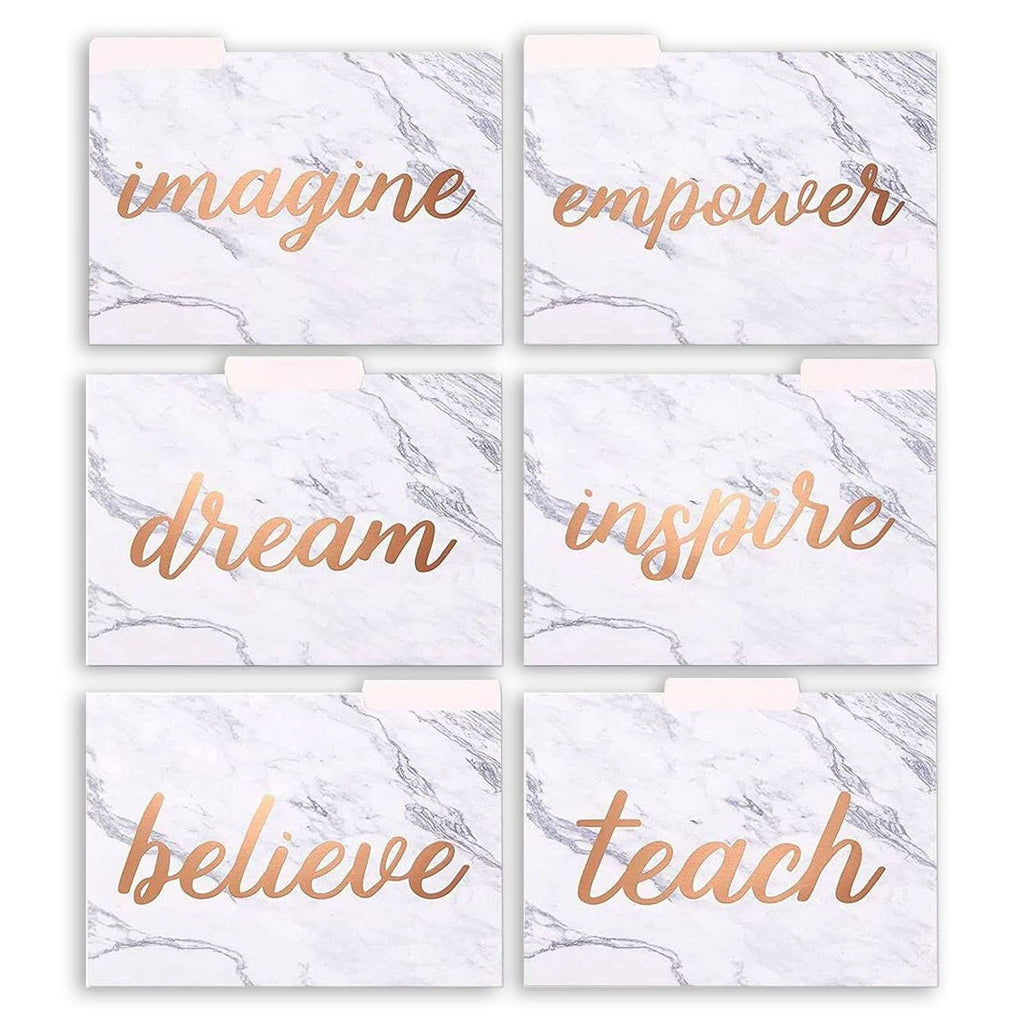 [Australia - AusPower] - 12 Pack Inspirational Marble Rose Gold File Folders with 1/3 Cut Tabs, 6 Decorative Designs (9.5 x 11.5 in) 