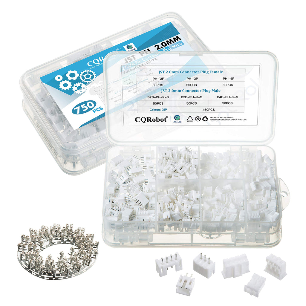 [Australia - AusPower] - CQRobot 150 Sets/750 Pieces JST PH 2.0 mm Pitch 2/3/4-Pin JST Connector Kit. Pin Header with 2.0 mm Pitch, JST PH 2/3/4-Pin Housing JST Adapter Cable Connector Socket Male and Female, Crimp DIP Kit. JST-PH2.0 PH 2P/3P/4P 