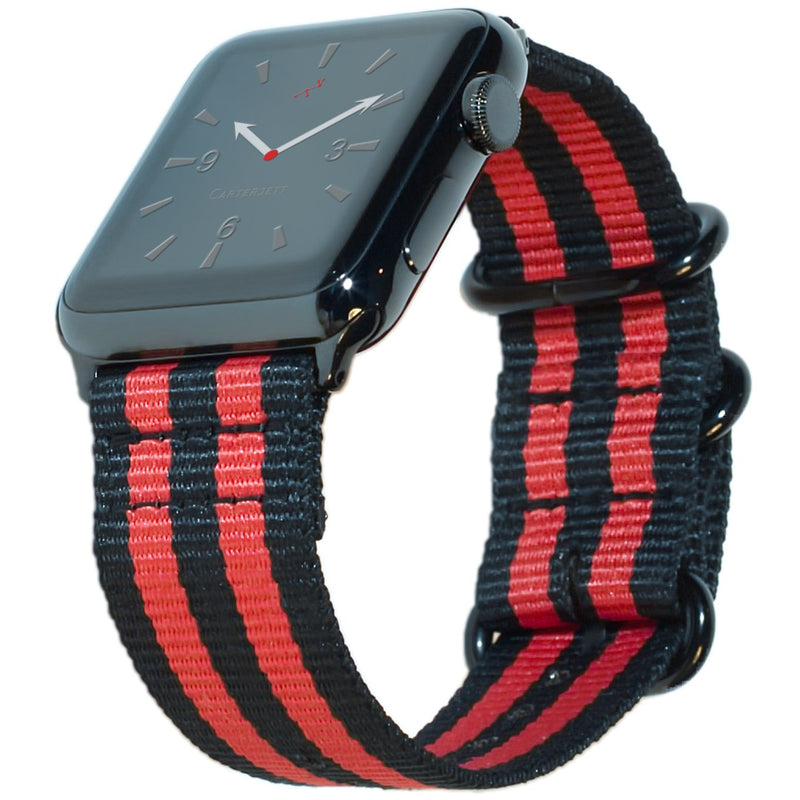 [Australia - AusPower] - Carterjett Compatible Apple Watch Bands 44mm 42mm Nylon iWatch Band Replacement Strap Woven Stripe Space Black Military Hardware For Apple Watch Series 6 5 4 3 2 1 Sport Nike (44 42 S/M/L Red/Black) Red+Black Nylon w/ Space Black hardware 