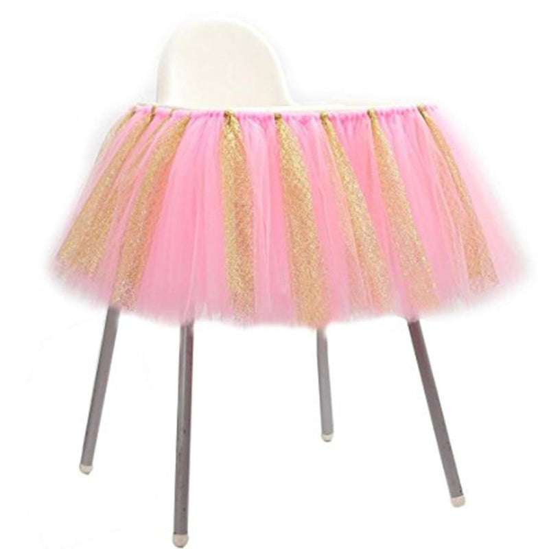 [Australia - AusPower] - URSMART Creative Handmade Glitter Soft Tulle Tutu Skirt High Chair Decoration for Baby Birthday Party Baby Shower (Pink) … (Pink) Pink 