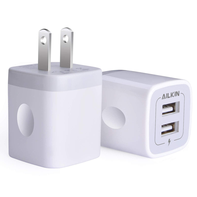 [Australia - AusPower] - USB Wall Charger, Charger Adapter, AILKIN 2-Pack 2.1Amp Dual Port Quick Charger Plug Cube for iPhone 13 12 11 Pro Max 10 SE X XS XR 8 Plus 7, Samsung Galaxy S21 S20 Power Block Fast Charging Box Brick White 
