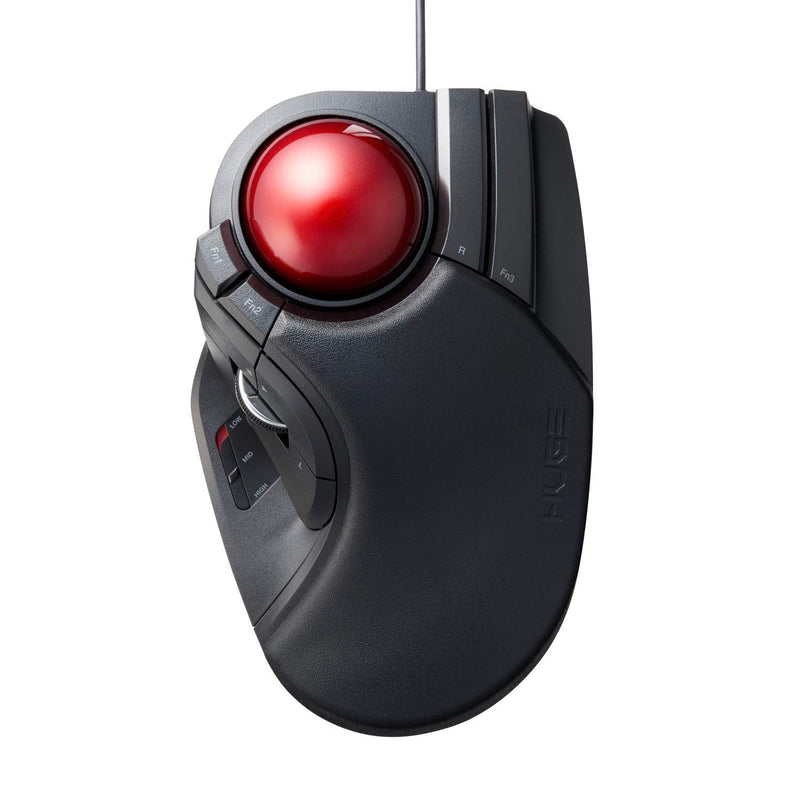 [Australia - AusPower] - ELECOM HUGE Trackball Mouse, Wired, Finger-Operated, 8-Button Function, Precision Optical Gaming Sensor, Palm Rest Attached, Windows11, macOS (M-HT1URBK) Wired Trackball Mouse 