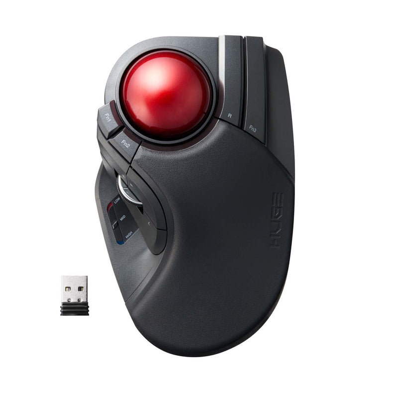 [Australia - AusPower] - ELECOM HUGE Trackball Mouse, 2.4GHz Wireless, Finger Control, 8-Button Function, Precision Optical Gaming Sensor, Palm Rest Attached, Smooth Red Ball, Windows11, macOS (M-HT1DRBK) Wireless Trackball Mouse 