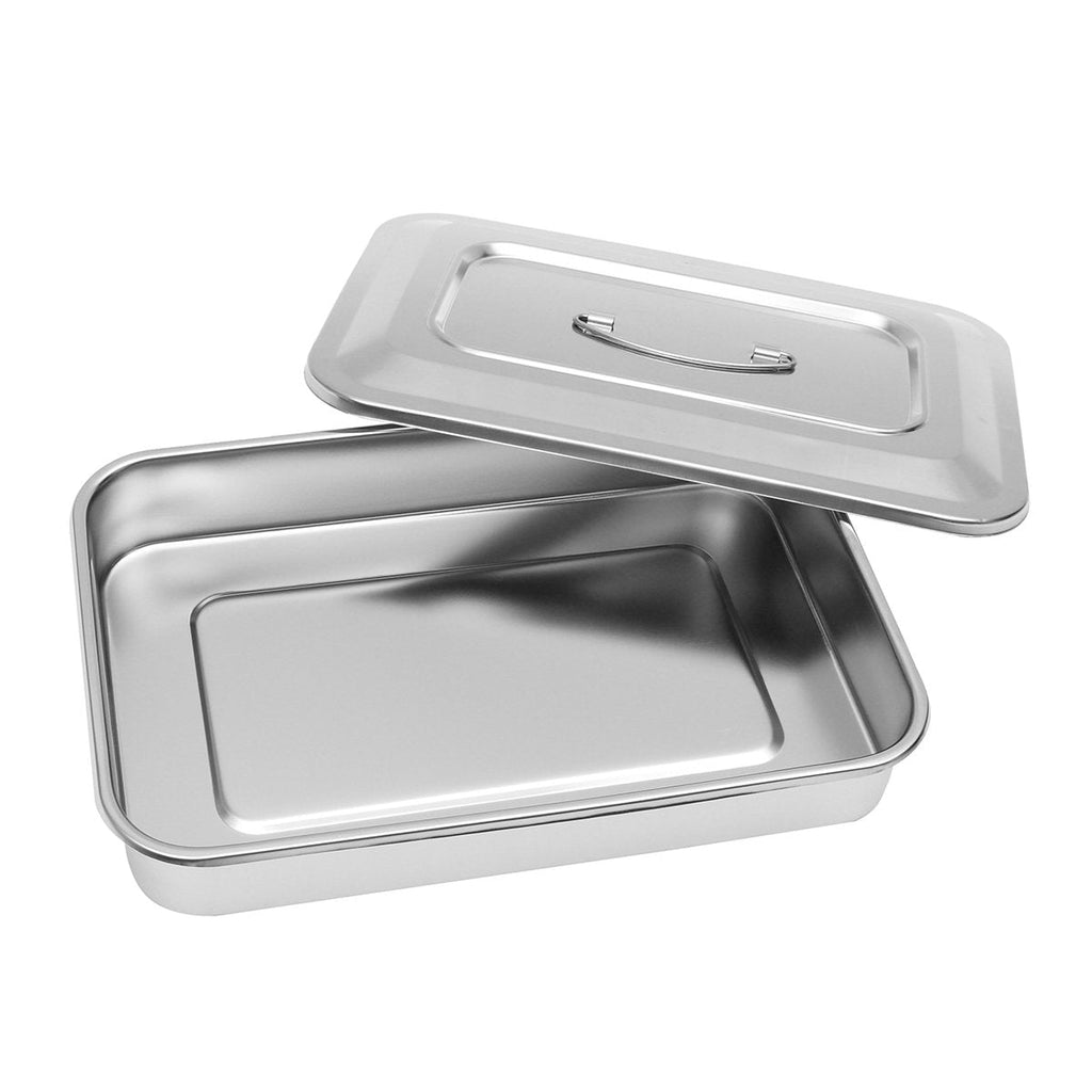 [Australia - AusPower] - Stainless Steel Instrument Tray Organizer Holder with Lid & Handle Grip 12"x8"x2" 