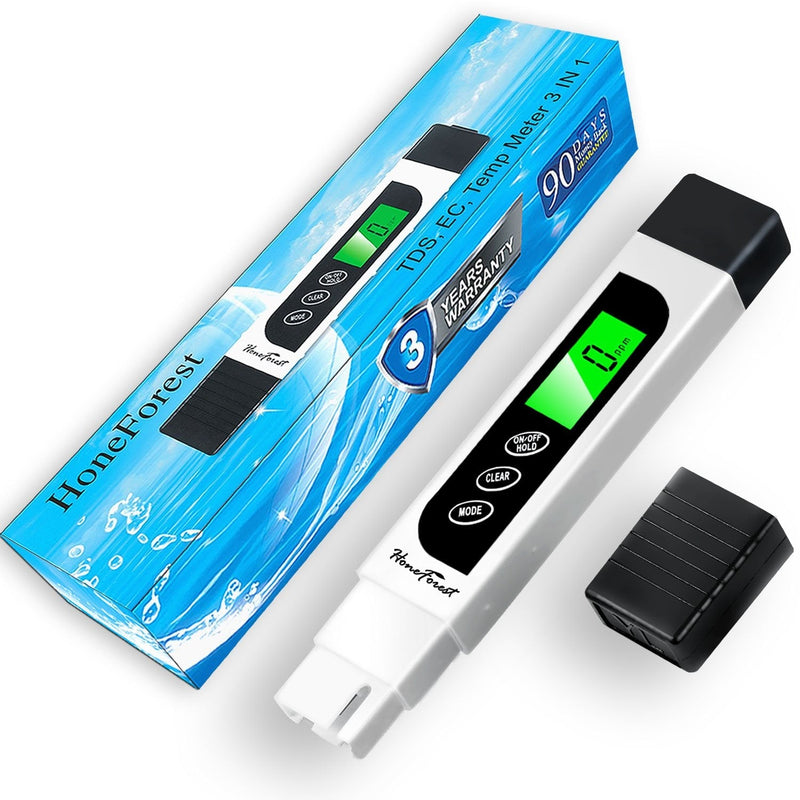 [Australia - AusPower] - Water Quality Tester, Accurate and Reliable, HoneForest TDS Meter, EC Meter & Temperature Meter 3 in 1, 0-9990ppm, Ideal Water Test Meter for Drinking Water, Aquariums, etc. White 