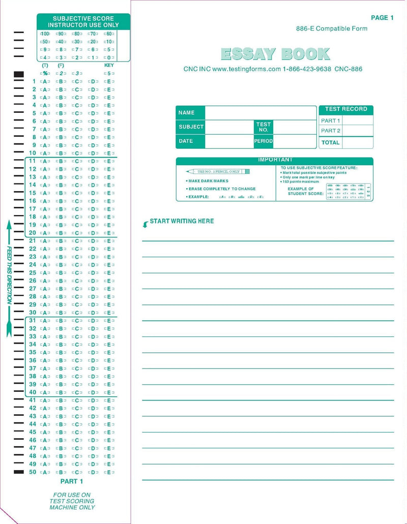 [Australia - AusPower] - TEST-886E 886-E 100 Question Compatible Testing Forms (50 Sheet Pack) 