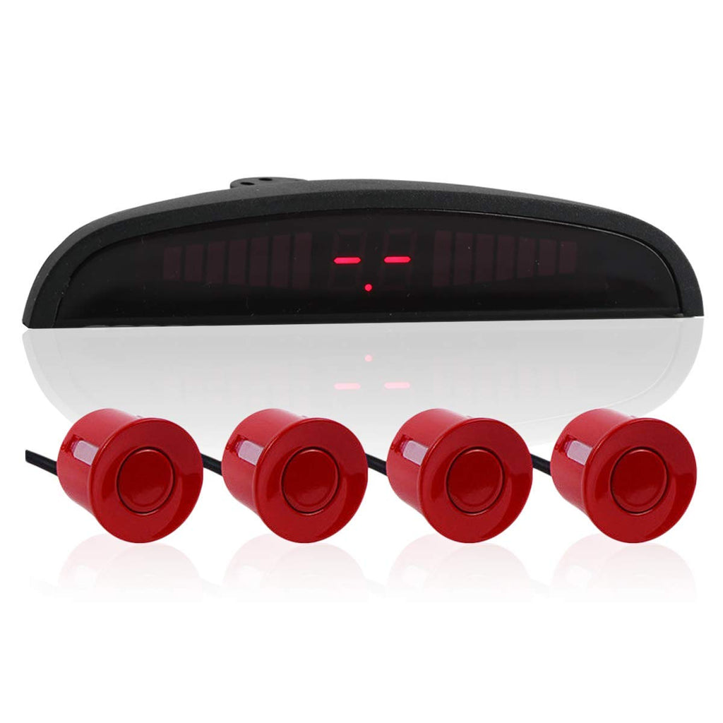 [Australia - AusPower] - 4 Parking Car Parking Sensor Kit LED Display View Reverse Backup Radar System Backup Sensor Reversing Sensors Universal Auto Radar Detector Sensors Radar Buzzer Beep-Beep Alarm Indicator Red 