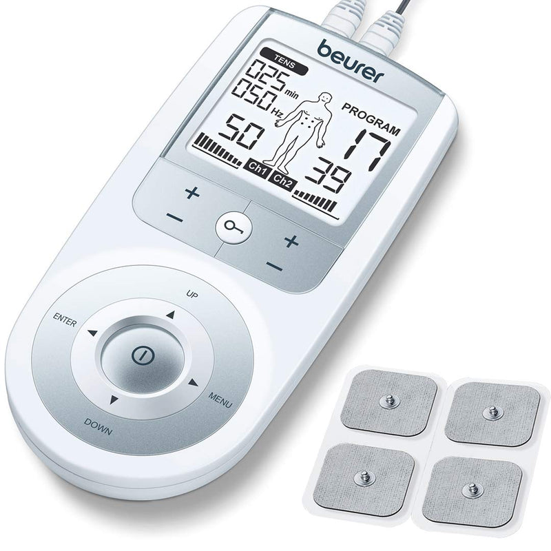 [Australia - AusPower] - Beurer TENS Unit Muscle Stimulator for Pain Relief - TENS Machine with Adjustable Intensity Levels - Electronic Muscle Stimulator with TENS Unit Pads, EM44 