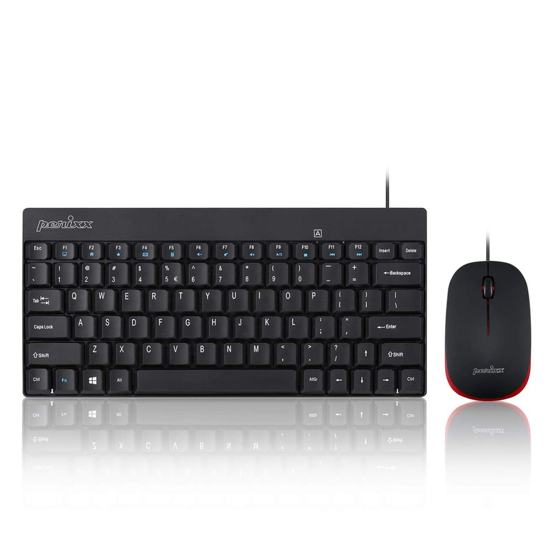 [Australia - AusPower] - Perixx Periduo-212 Wired Mini Keyboard and Mouse Set, USB Connection, Black, US English Layout (11486) 