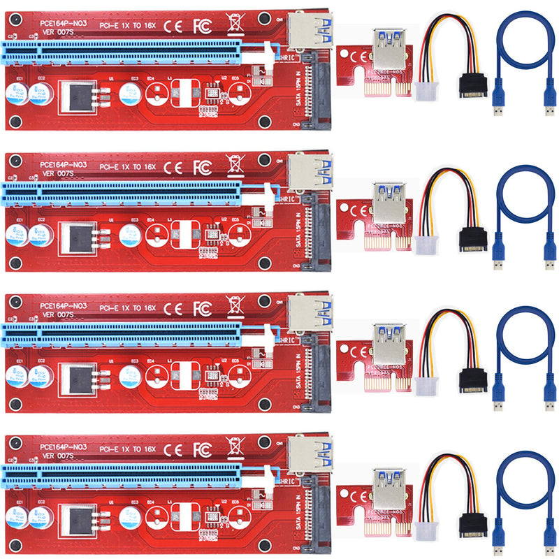 [Australia - AusPower] - LEAGY 4 Pack 1x to 16x PCIe Riser (15pin /SATA Powered) - Custom-Made 60 cm USB 3.0 Cable for Ethereum Bitcoin Crypto Currency Mining 