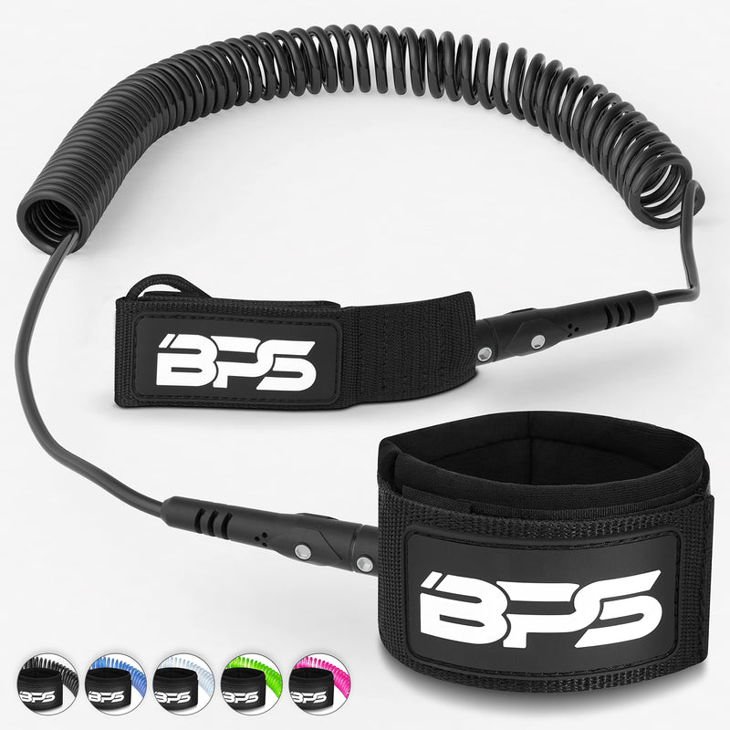 [Australia - AusPower] - BPS 'Storm' Premium Surf SUP Leash 10 Foot Coiled Leash – Choose Color and Bundle Black SUP Leash with Waterproof Waist Bag 