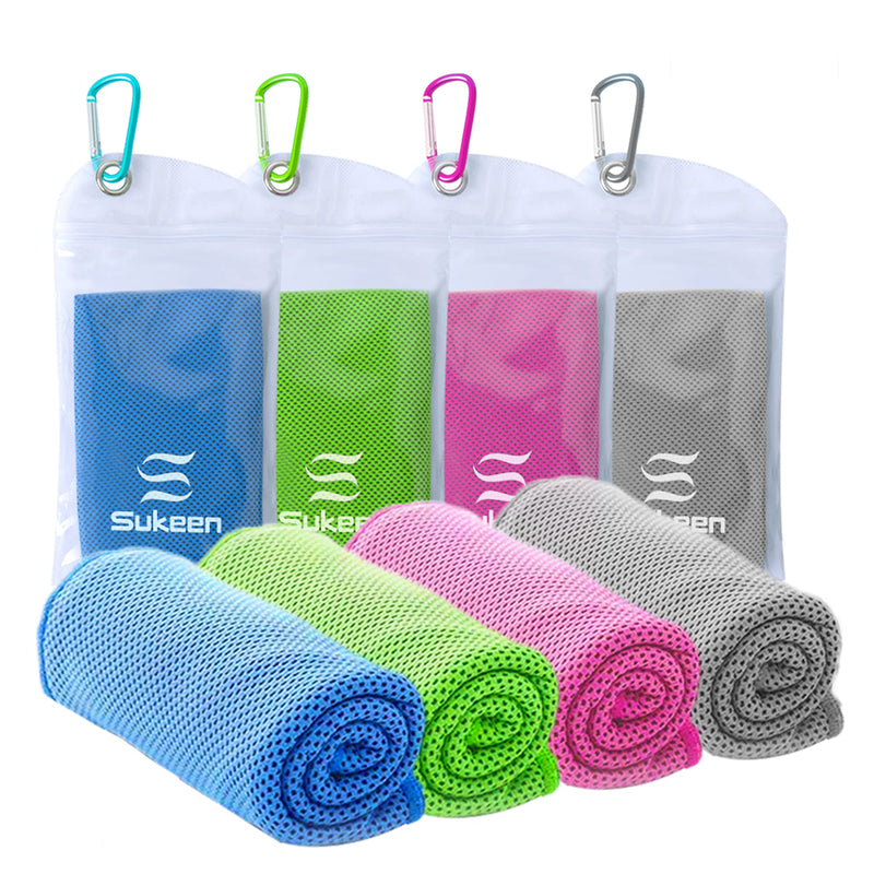 [Australia - AusPower] - [4 Pack] Cooling Towel (40"x12"), Ice Towel, Soft Breathable Chilly Towel, Microfiber Towel for Yoga, Sport, Running, Gym, Workout,Camping, Fitness, Workout & More Activities Blue/Grey/Green/Pink 