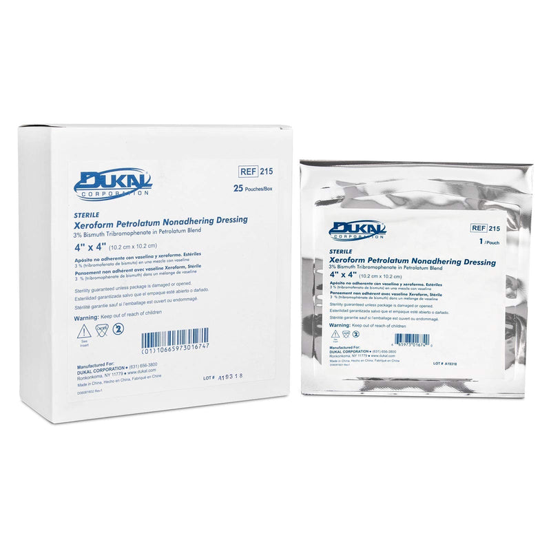 [Australia - AusPower] - Dukal 215 Alba Xeroform Petrolatum Gauze, Sterile, 4 x 4 Inch (Pack of 25) 