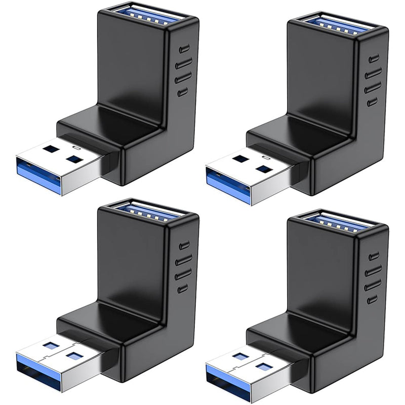 [Australia - AusPower] - Warmstor 4-Pack USB 3.0 Male to Female Adapter 90 Degree Up Angle and Down Angle USB Cable Extender Connector - Upgraded Version Max 2A Charging Speed 
