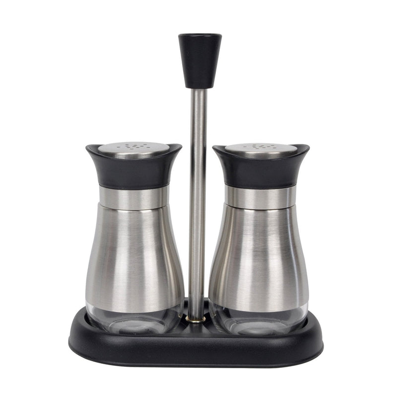 [Australia - AusPower] - Evelyne 2-Piece Set Salt & Pepper Glass Shaker Stainless Steel Cover with Tray Black 