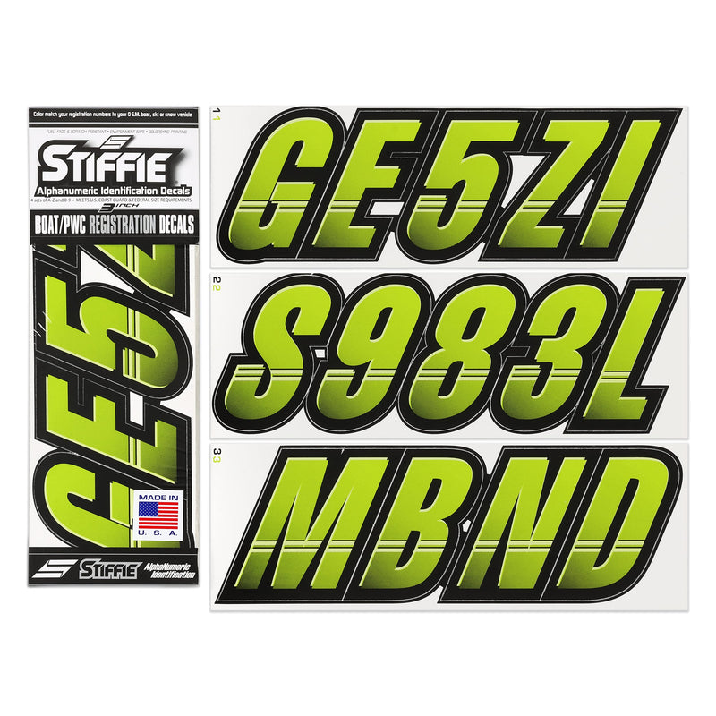 [Australia - AusPower] - Stiffie TECHTRON 3" Alpha-Numeric Registration Identification Numbers Stickers Decals for Boats & Personal Watercraft (Atomic Green / Black) 