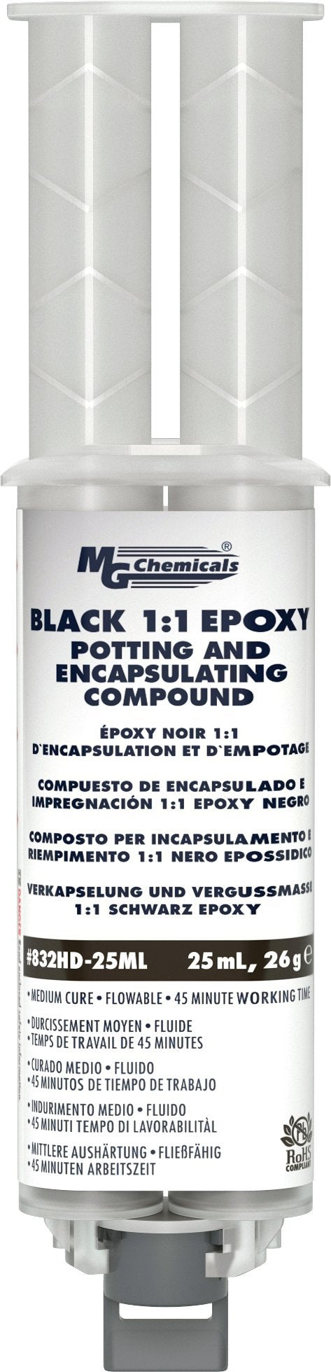[Australia - AusPower] - MG Chemicals 832HD Black 1:1 Epoxy Encapsulating and Potting Compound, 25 milliliters Dual Dispenser 25mL Dual Syringe 