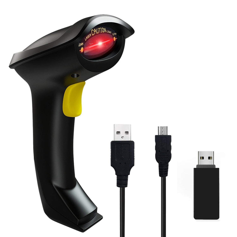 [Australia - AusPower] - NADAMOO Wireless Barcode Scanner with Stand 2-in-1 2.4G Wireless & Wired USB Bar Code Scanner Handheld Laser Bar Code Reader Automatic Hand Scanner for Computer POS Warehouse Inventory Library Yellow 