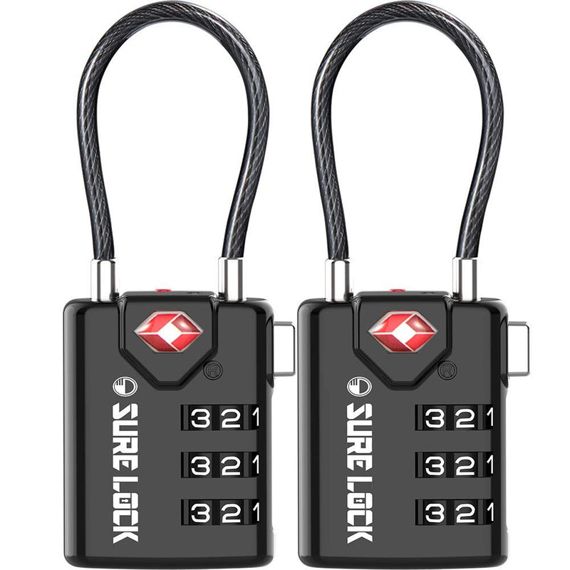 [Australia - AusPower] - SURE LOCK TSA Compatible Travel Luggage Locks, Inspection Indicator, Easy Read Dials - 2 pack BLACK2 PACK 