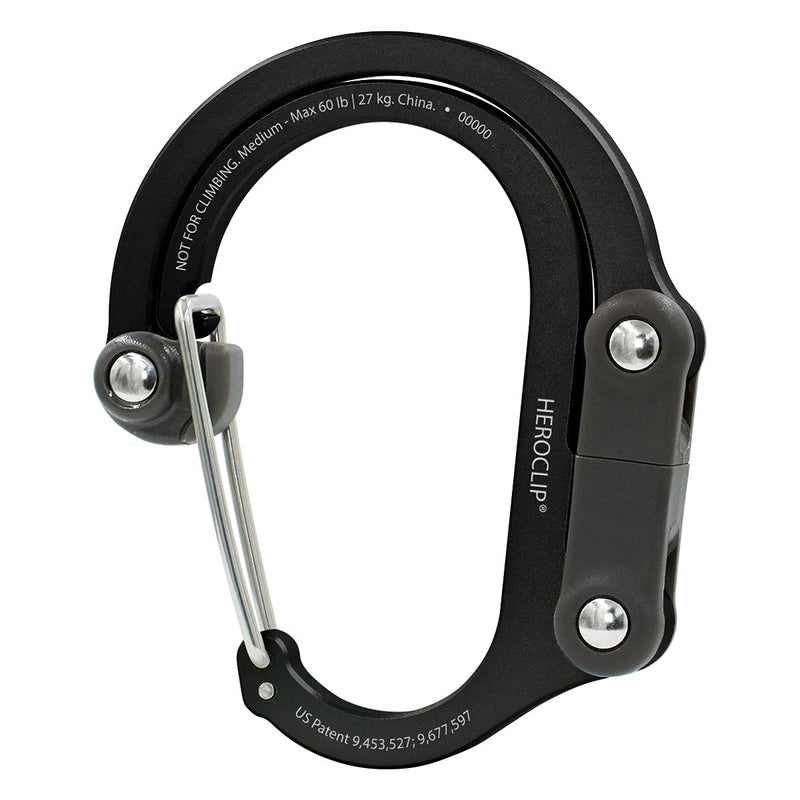 [Australia - AusPower] - HEROCLIP Carabiner Clip and Hook (Medium) for Camping, Backpack, and Garage Medium Black 