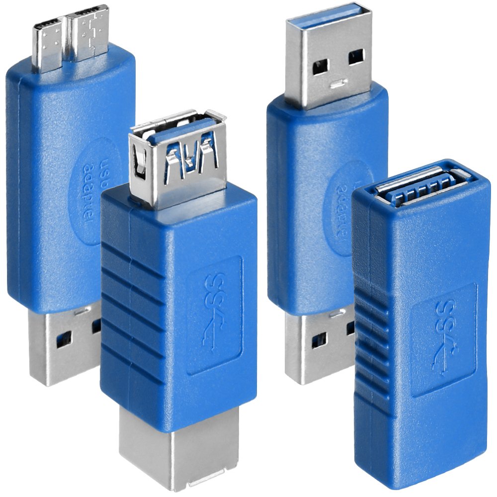 [Australia - AusPower] - AFUNTA 4 Kinds of USB 3.0 Adapters, USB 3.0 Type-A Female to Female and Male to Male, Type A Female to B Female, Micro-B Male to TypeA Male, High Convert Speed Extension Coupler Connector 