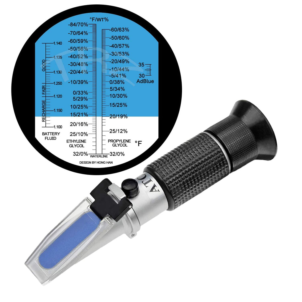 [Australia - AusPower] - TRZ 4-in-1 Antifreeze Refractometer Ethylene Glycol, Propylene Glycol in Antifreeze Freezing Point Temperature and Concentration, AdBlue, DEF and Industrial Battery Fluid 