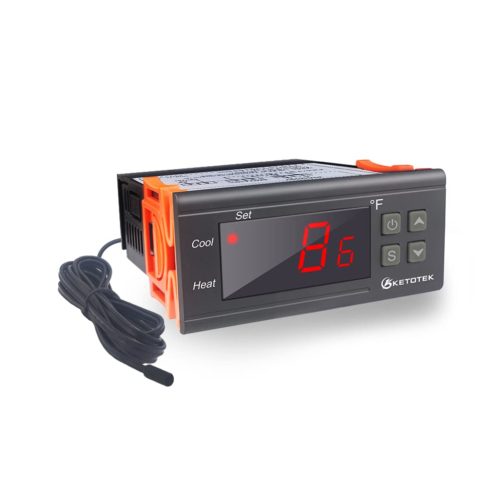 [Australia - AusPower] - KETOTEK Digital Temperature Controller AC110V 10A Fahrenheit Thermostat with 2m Waterproof Sensor Heater Freezer Temp Controller Dual Relay Incubator Aquarium STC1000 
