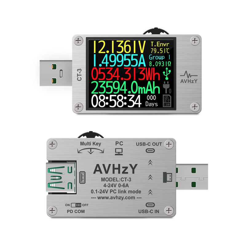 [Australia - AusPower] - USB Power Meter USB 3.1 Tester Digital Multimeter Current Tester Voltage Detector Lua Interpreter Integrated DC 26V 6A PD 2.0/3.0 QC 2.0/3.0/4.0 pps Trigge CT-3 