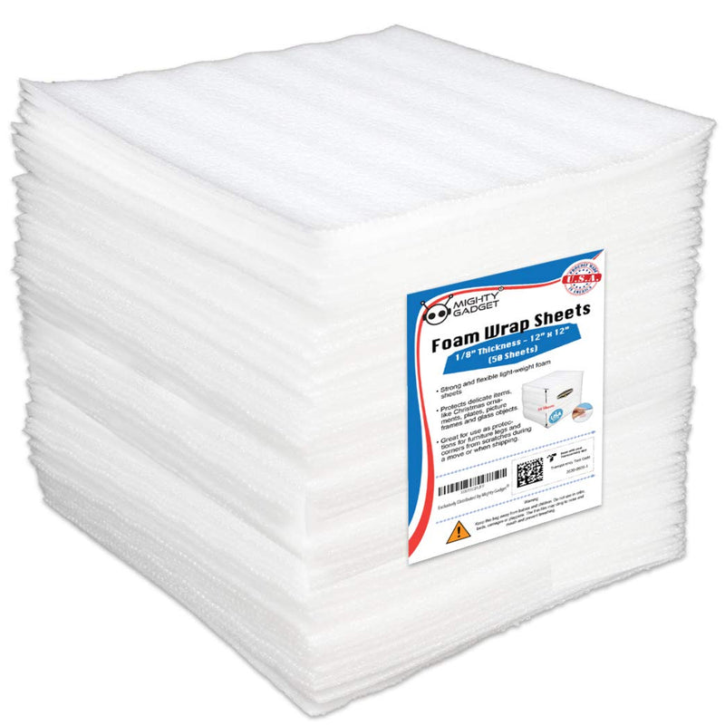 [Australia - AusPower] - 50 Pack Mighty Gadget (R) Premium Protection 12" X 12" X 1/8" Moving Supplies Packing Foam Sheets (White) 