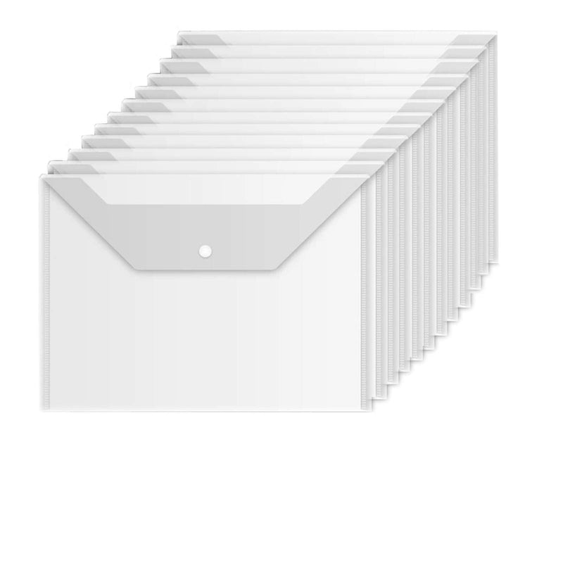 [Australia - AusPower] - Premium Envelope Wiekyze Poly Envelope 12 Pcs Plastic Document Envelopes with Snap Button Quality Clear Document Folder for A4 Size 