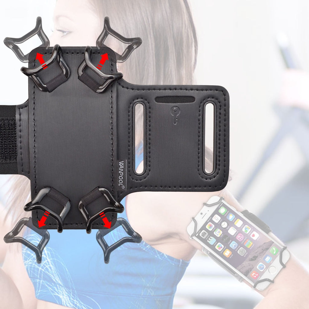 [Australia - AusPower] - WANPOOL Running Sports Armband with Key Slot Holder for 4 Inch to 5.1 Inch Cell Phones - iPhone 6 / 6S / 7 - iPhone SE - Samsung Galaxy S4/ S5/ S7 and More- (Black & Black) 