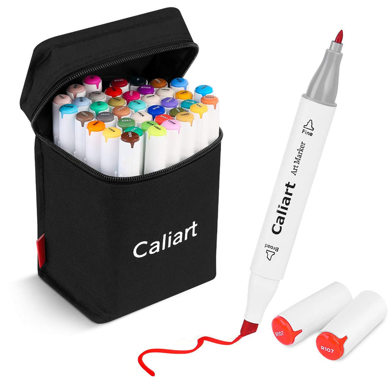 [Australia - AusPower] - Caliart 41 Colors Dual Tip Art Markers Permanent Alcohol Based Markers Colored Artist Drawing Marker Pens Highlighters With Case for Coloring Animation Illustration Painting Card Making Underlining 