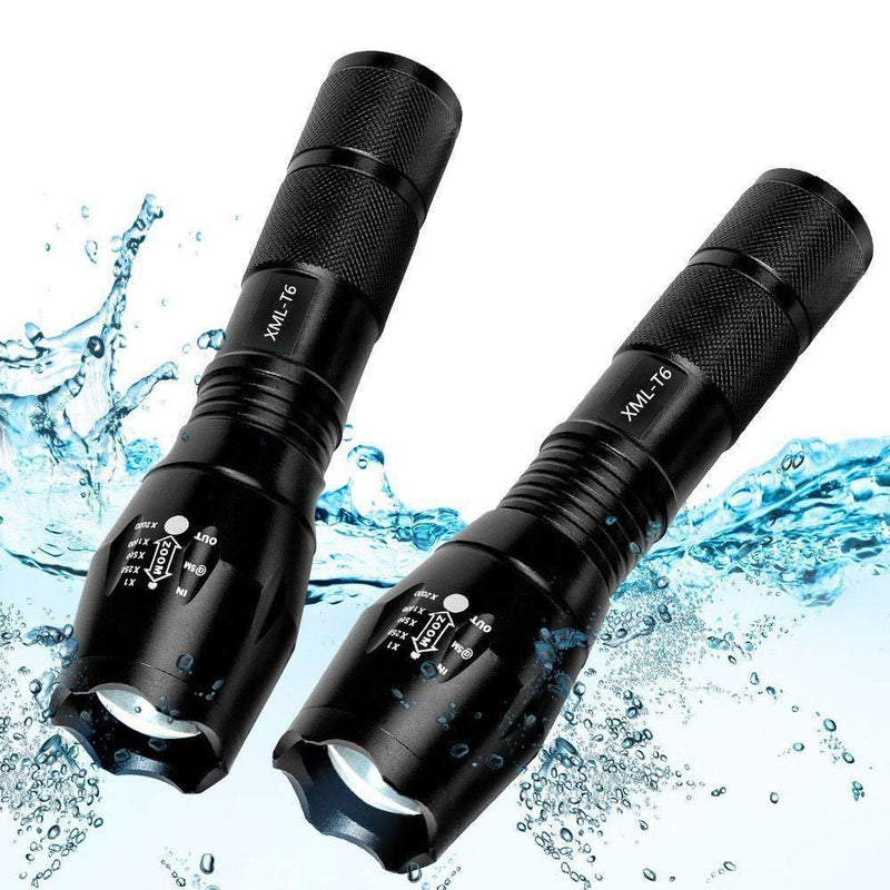 [Australia - AusPower] - ThuZW 2 Pack Tactical Flashlight Torch, Military Grade 5 Modes XML T6 3000 Lumens Tactical Led Waterproof Handheld Flashlight for Camping Biking Hiking Outdoor Home Emergency 