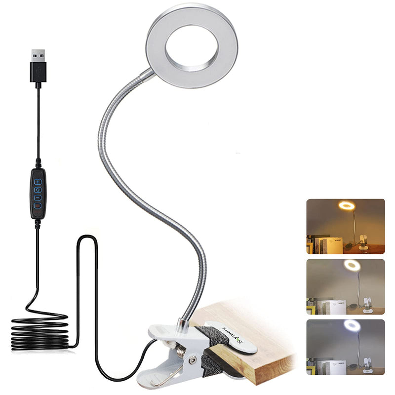 [Australia - AusPower] - LED Book Light, Portable Clip Lamp, USB Rechargeable, 2 Brightness(Warm/White) with Eye Protection, Perfect for Night Reading, Tattoo, Nail Art & Eyebrow Make Up Tattoo Lamp Silver 