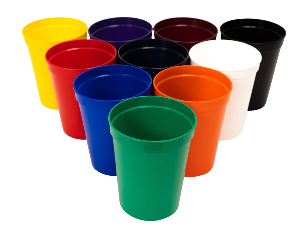 [Australia - AusPower] - CSBD Stadium 16 oz. Plastic Cups, 10 Pack, Blank Reusable Drink Tumblers for Parties, Events, Marketing, Weddings, DIY Projects or BBQ Picnics, No BPA (Assorted) 16 Fluid Ounces Assorted 