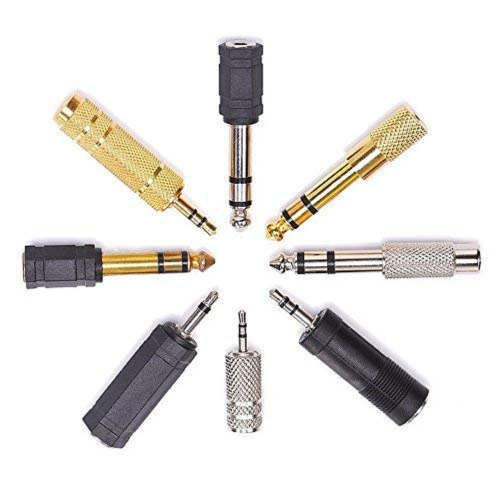 [Australia - AusPower] - Nightwolf 8 Pieces Audio Adapter Headphone Adapter Gold Stereo Adapter 6.35mm 1/4inch to 3.5mm 1/8inch 3.5 mm to 2.5mm Mic Plug Adapter Connector 