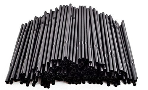 [Australia - AusPower] - 200PCS 8.3inch Disposable Plastic Bendy Flexible Drink Straw-Drinking Pipet for Coffee Cocktails and Long Drinks (Black) 