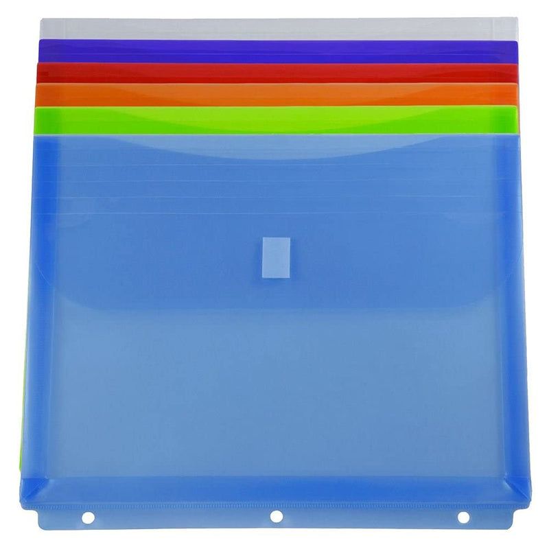 [Australia - AusPower] - JAM PAPER Plastic 3 Hole Punch Binder Envelopes with Hook & Loop - Letter Booklet - 9 1/2 x 11 1/2 with 1 Inch Expansion - Assorted Colors - 6/Pack 