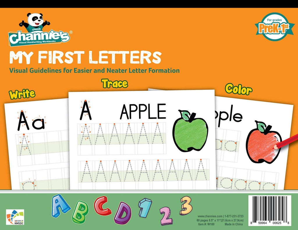 [Australia - AusPower] - Channie’s My First Letters, Easy to Trace, Write, Color, and Learn Alphabet Practice Handwriting & Printing Workbook, 80 Pages Front & Back, 40 Sheets, Grades PreK - 1st, Size 8.5” x 11” 