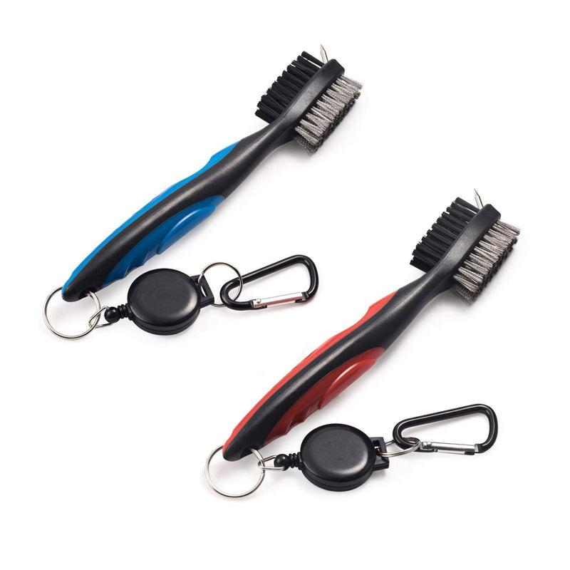 [Australia - AusPower] - Xintan Tiger Pack of 2 Golf Club Brush Groove Cleaner with Retractable Zip-line and Aluminum Carabiner Cleaning Tools 