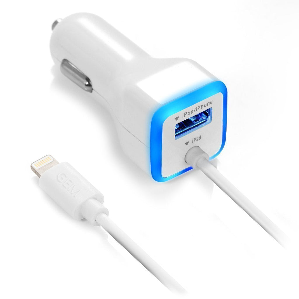 [Australia - AusPower] - GEMBONICS Apple Certified iPhone Lightning Car Charger for iPhone 12, 11, X, XR, XS, 8, 8 Plus, 7, 7 Plus, 6S, 6S Plus, 6 Plus, SE, 5S, iPad Pro, Air 2, Mini 4 with Extra USB Port (White) White 