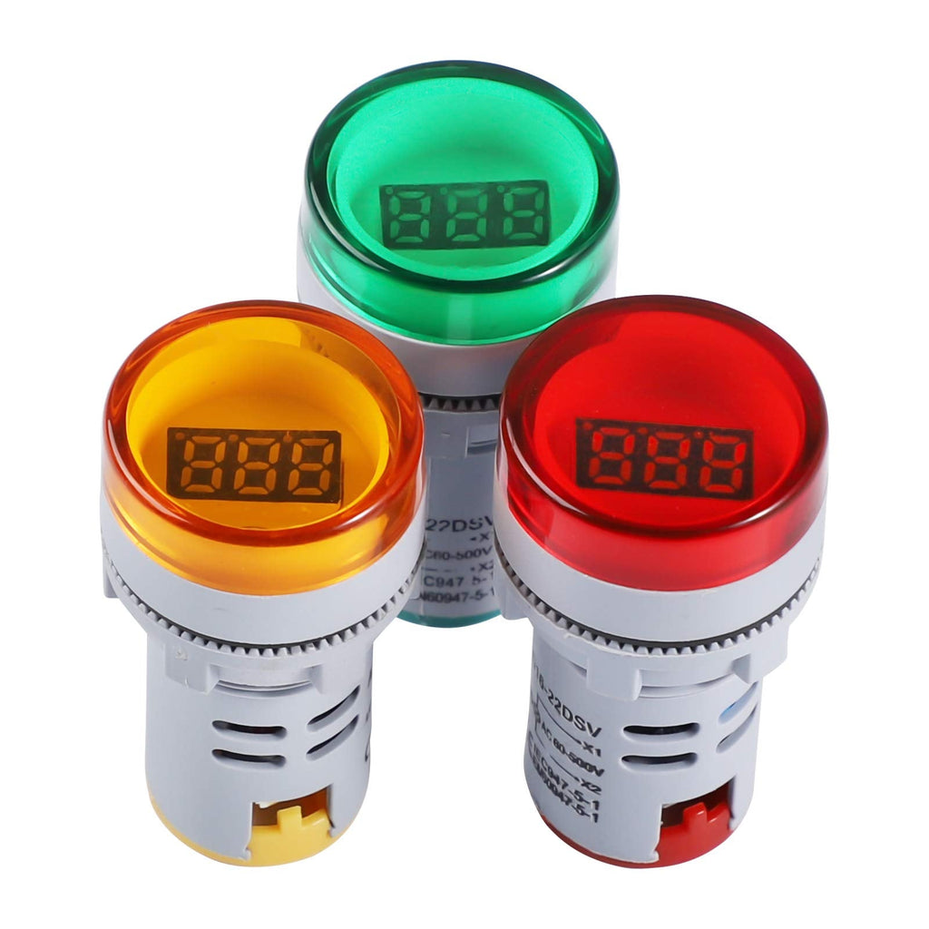 [Australia - AusPower] - AC Voltage Display, DROK 3pcs Digital LED Display Voltmeter AC 60-500V Voltage Meter Monitor 110v 220v Volt Detetor Green Red Yellow Signal Indicator Light Panel 