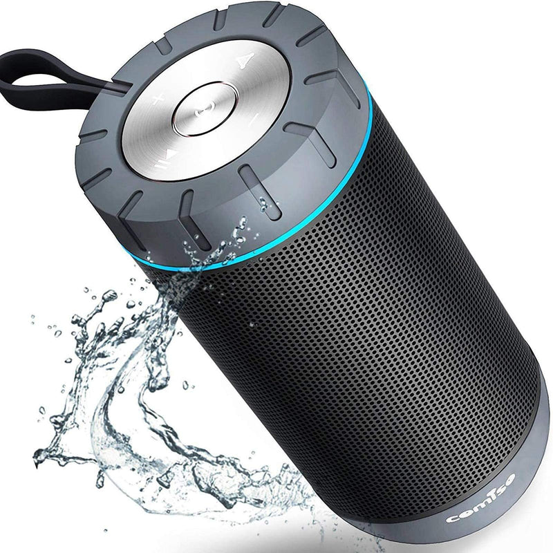 [Australia - AusPower] - COMISO Waterproof Bluetooth Speakers Outdoor Wireless Portable Speaker with 20 Hours Playtime Superior Sound for Camping, Beach, Sports, Pool Party, Shower (Dark Grey) Dark Grey 