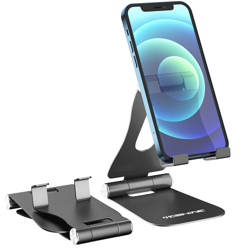 [Australia - AusPower] - Cell Phone Stand, YOSHINE Upgraded Phone Stand for Desk, Adjustable Tablet Stand, Foldable Portable Aluminum Phone Holder, Cradle, Dock for All iPhone Smartphones and iPad Tablets(4-13in) - Black 
