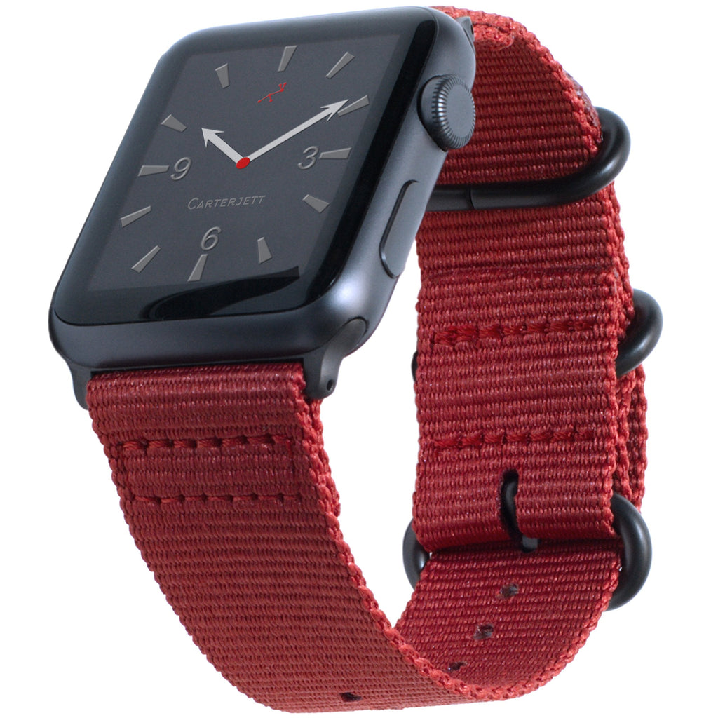 [Australia - AusPower] - Carterjett Compatible with Apple Watch Band 40mm 38mm Series 7 Replacement iWatch Band Red Woven Nylon Military Style Steel Buckle for Nike Sport Edition Series 6 5 4 3 2 1 (40 38 S/M/L Red) Red Nylon w/ Gray hardware 38/40mm S/M/L (5"-7.5") 